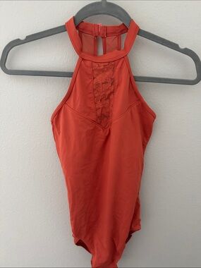 Bloch Halter Lace-Trim Tank Leotard Coral